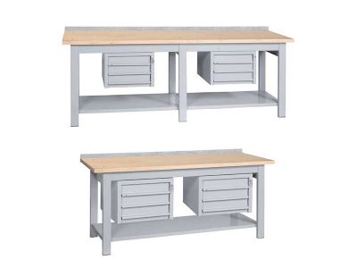 B/2-3C - Workbench with 2 Drawer Units Beech (2 Sizes, Width 200/250cm)