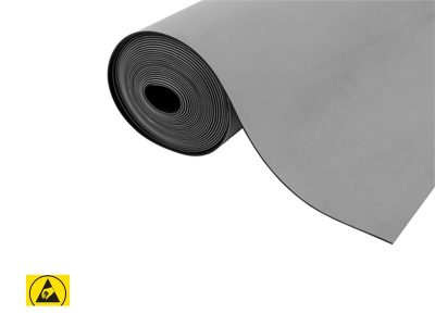 Antistatic ESD Benchtop Mat in rolls, 2 layers: 1 static dissipative gray Upper Layer and 1 conductive black Lower Layer
