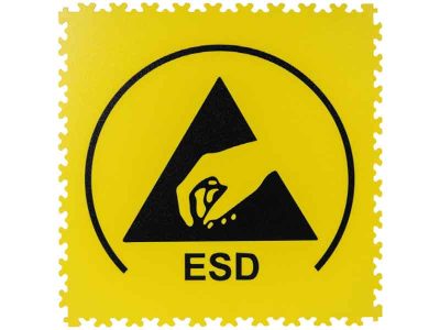 Piastrella gialla autobloccante con simbolo ESD per pavimentazione antistatica R-Tile