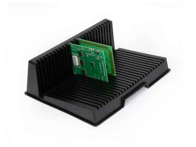 Supporto ESD conduttivo da banco con forma a L per circuiti stampati (25 slot, 256x205x95hmm)