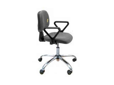 Anti-static ESD safe chair equipped with armrests, permanent-touch backrest, 5-spoke chromed steel base and dissipative casters. Deluxe line, superior quality.