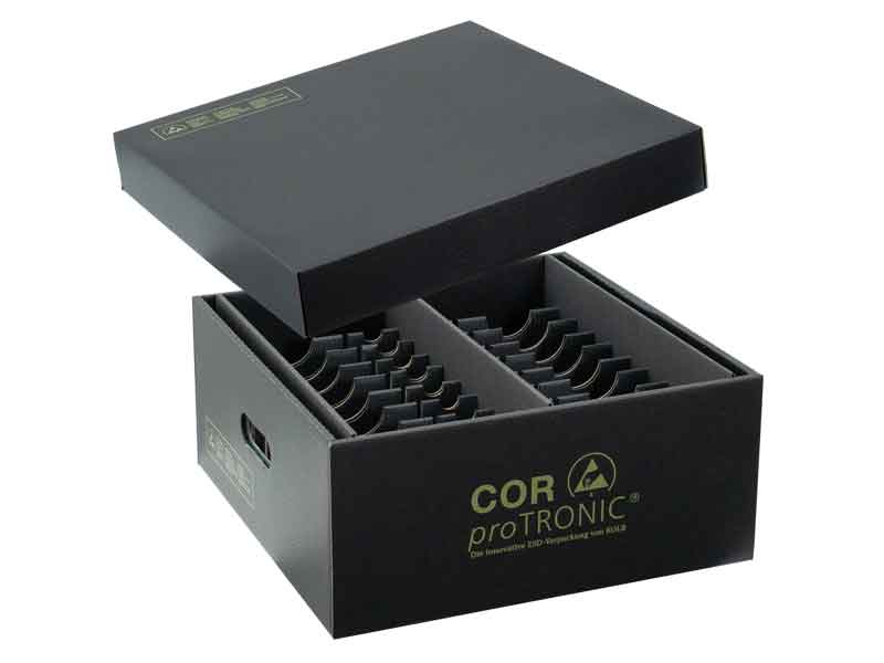 TSC Hans Kolb - Scatola portacircuiti in cartone antistatico ESD Shielding CORproTRONIC Hans Kolb TSC In-Plant Handler made of CORproTRONIC ESD Safe Cardboard - Set Including Box, Lid and Compartments