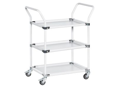 TT-03 Viking - Carrello antistatico ESD, Grigio chiaro, 3 ripiani ad altezza regolabile, maniglie