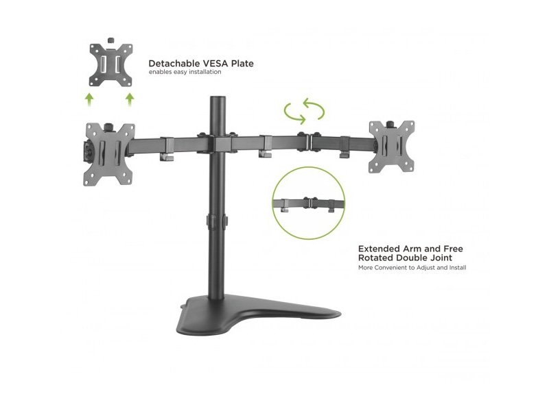 VIVO Supporto Quad Monitor Per Scrivania STAND-TS38B-4 – Bracci Telescopici Regolabili, Base Autoportante – Per Schermi Da 27 A 38 Pollici, VESA 75/100