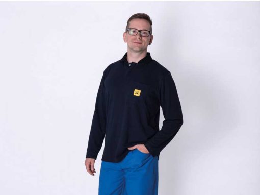 QGZ - Polo antistatica ESD Manica lunga Taschino (Unisex, XS-XXL)