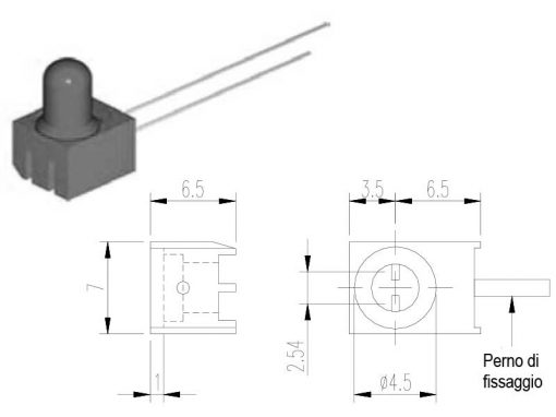 D5 Portaled da circuiti stampati con perno di fissaggio, per led Ø5mm