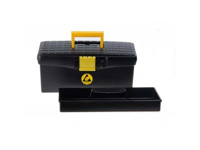 Anti-Static ESD safe Toolbox with Handle, Tray and Lock (Black/Yellow with ESD Symbol)