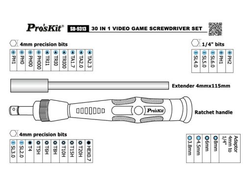 Pro'sKit SD9313 - 30 in 1 Video Games Screwdriver Set