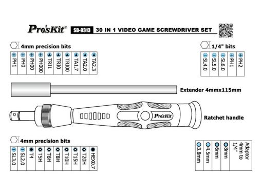 SD-9313 Pro'sKit - Set cacciaviti per videogames 30 in 1