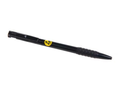 Anti-static ESD safe pen, black colour with yellow ESD symbol. Ink colour: blue.