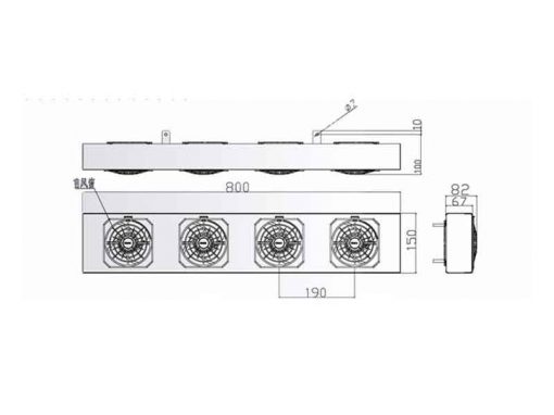 KF80AR Ionizing Bar with 4 Fans | Dimensions
