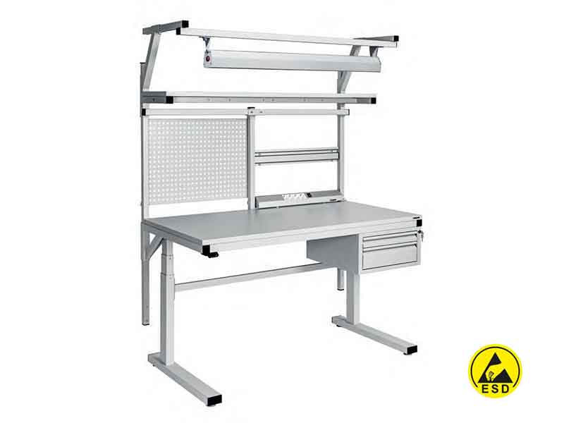 Banco da lavoro antistatico regolabile motorizzato - Sigma Electric Viking - Esempio di personalizzazione con accessori aggiuntivi Banco da lavoro antistatico regolabile motorizzato - Sigma Electric Viking - Esempio di personalizzazione con accessori aggiuntivi