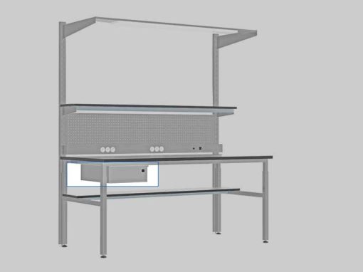 Drawer unit kit for El.Mi SMART workbenches. Internal dimensions (WxLxH): 32 x 49 x 9.5 cm. Suitable for both ESD safe and standard versions.