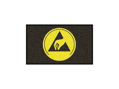 Dirt-trapping floor mat with ESD symbol, effective against road dirt, fine dirt, sand and wetness. High resilience and wear resistance. Colour Black/Yellow.