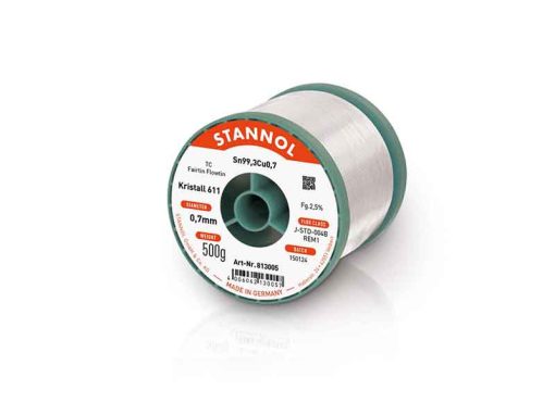 Filo per saldatura Stannol in lega LF FLOWTIN TC FAIRTIN (Sn99.3/Cu0.7) con flussante KR 611 (Ø0.5/1.0mm) - Rocchetto 0.5kg