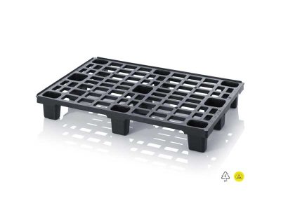 ESD safe pallet made of conductive PP, equipped with retaining edge and feet (5.66kg)
